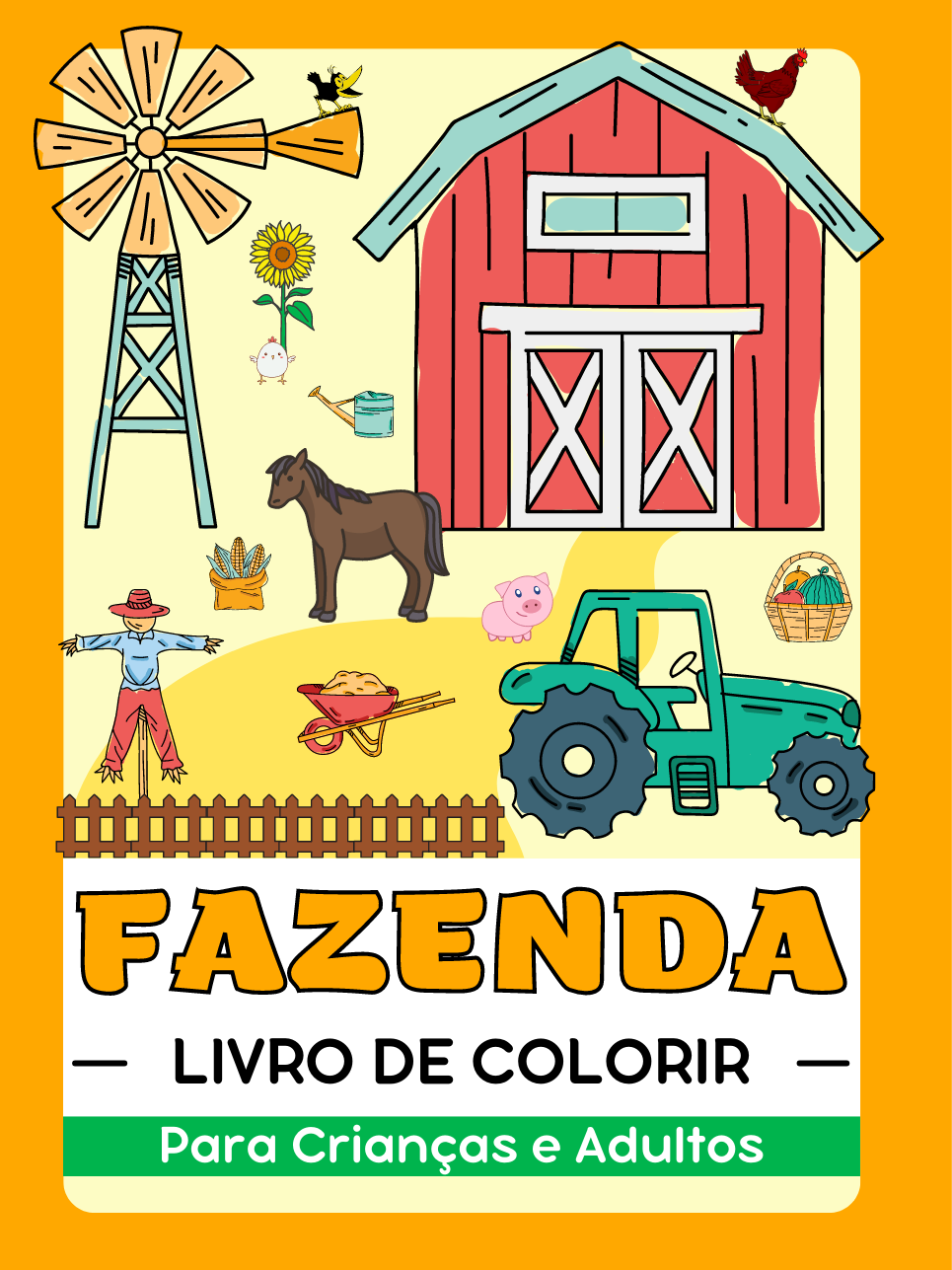Vida na Fazenda e Animais Livro de Colorir para Crianças e Adultos