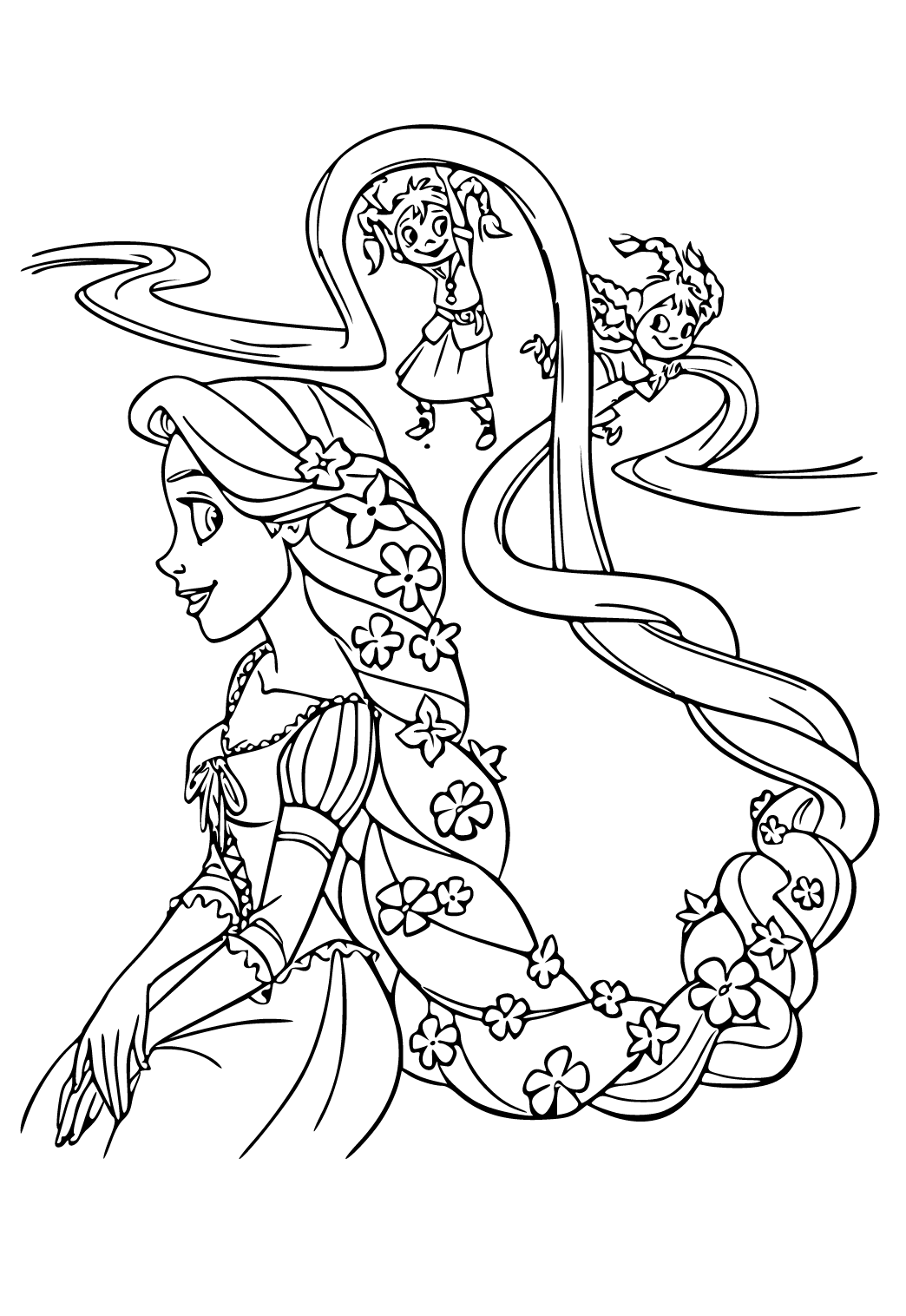 Dibujo e Imagen Rapunzel Flores para Colorear y Imprimir Gratis para  Adultos, Niñas y Niños 