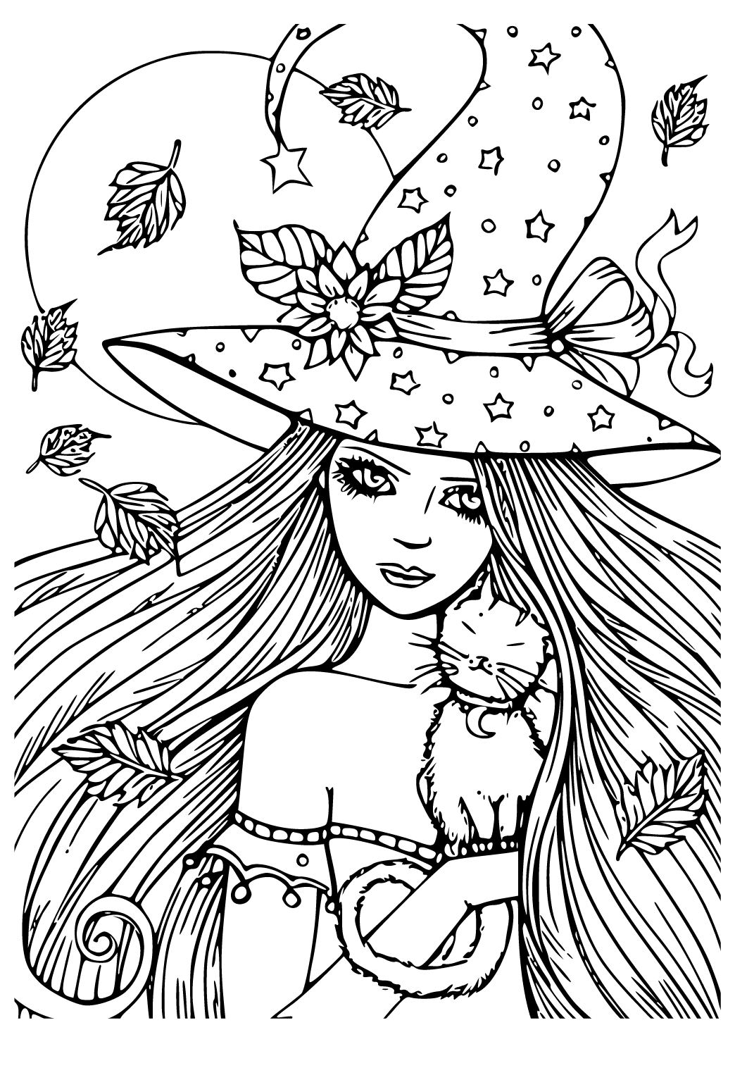 Folhas para colorir de bruxa bonita - páginas para colorir gratuitas para  impressão
